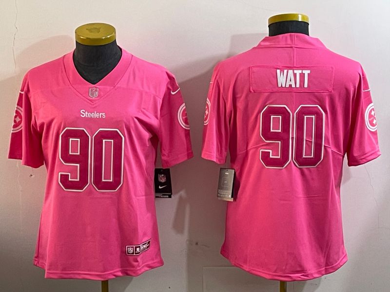 Youth Pittsburgh Steelers #90 Watt Pink 2024 Nike Vapor Limited NFL Jersey style 1->youth nfl jersey->Youth Jersey